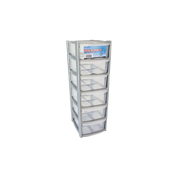 Rebrilliant 6 Drawer Mini/Desktop Plastic Storage Tower Unit Silver